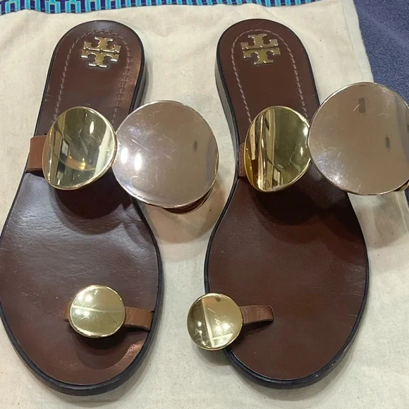 Tory Burch Brown Sandals with Metallic Accents - Picture 8 of 9